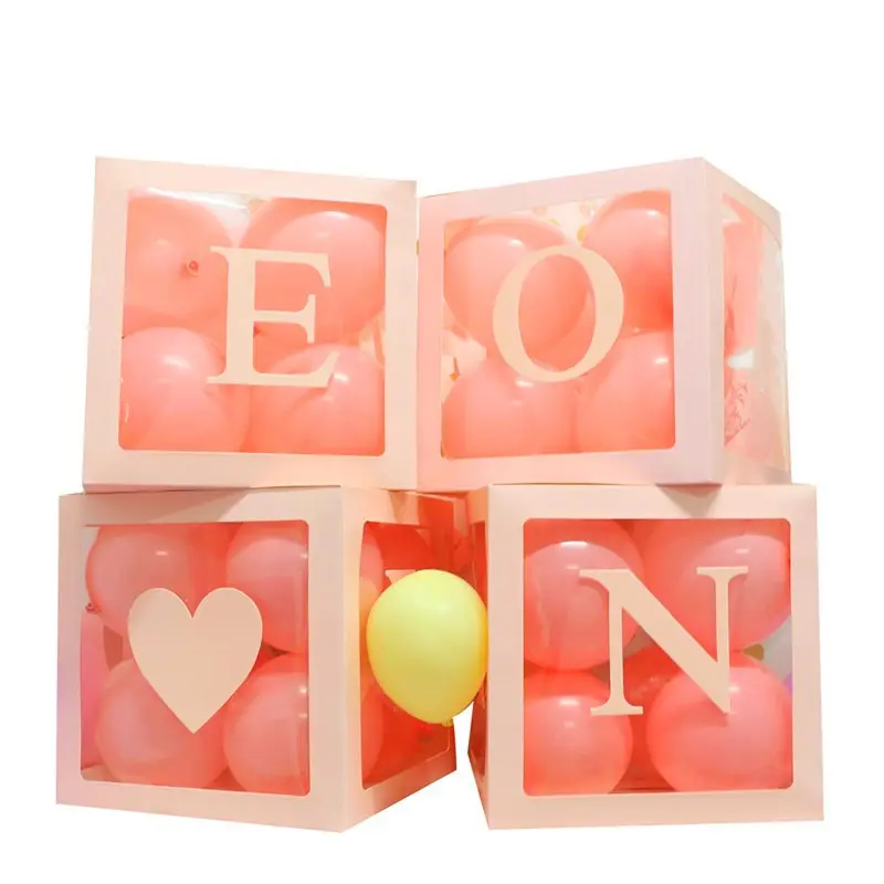 Transparent Box Balloons Filled Wedding Decoration Baby Shower Name Letters 1st Birthday Party One Year Age Kids Girl Gift