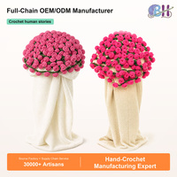 Bouquet de roses en fil crocheté fait main BH, arrangement floral artificiel réaliste, réutilisable, décoration moderne pour Noël, fête des mères