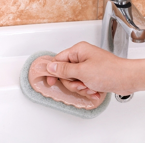 Brosse de nettoyage de carreaux de ménage cuisine nordique avec poignée éponge lingette multifonctionnelle couleur unie baignoire brosse de nettoyage de table de cuisson - Product Image 4