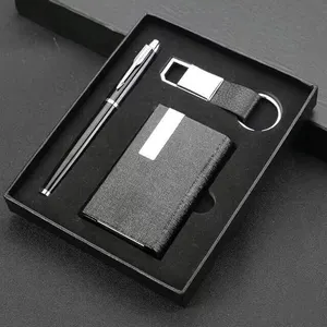 High Quality Business Name Card Holder Case Key Chain and Pen Gift Set, Business Man Gift Set Can Be Customized .