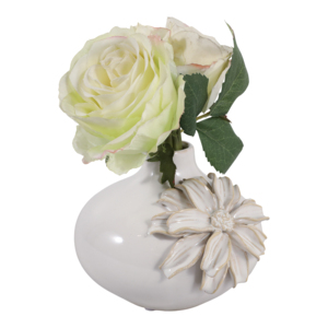 Vaso in Ceramica Rotondo con Dettagli Floreali Tridimensionali e Finitura Lucida per Arredamento Casa - Product Image 2