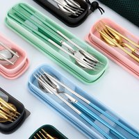 Ensemble de couverts de voyage portable en acier inoxydable de style coréen avec fourchette et baguettes avec étui