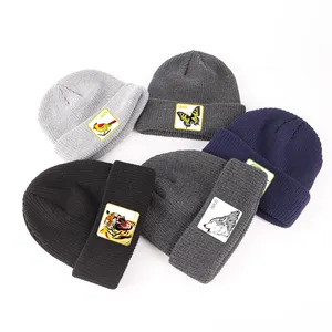 New Design Fashion Unisex Custom Embroidery Logo Animal Cartoon Beanies hat Plain Warm Knitted Winter Hats