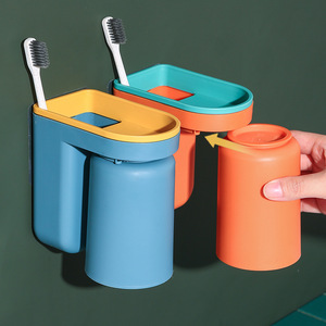 Double Toothbrush Holder Wall Mounted Cup With Space Saving Design For Bathroom Use Orange Blue Green Yellow Color Options - Product Image 2