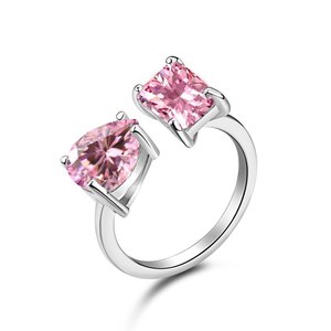 Anillo de Lujo para Mujer en Plata de Ley 925 con Gema, Anillo de Diamante con Zircón Rosa Brillante para Novia, Anillo en Forma de Corazón y Gota de Agua para Regalo - Product Image 5