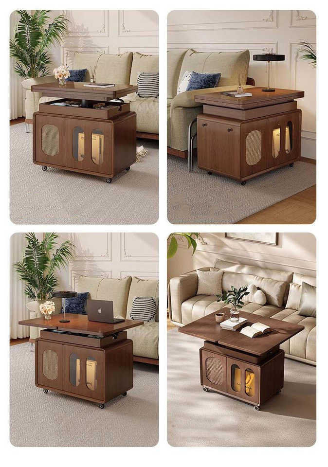 Modern Adjustable Wooden Folding Coffee Table with Wheels-Eco-Friendly ...