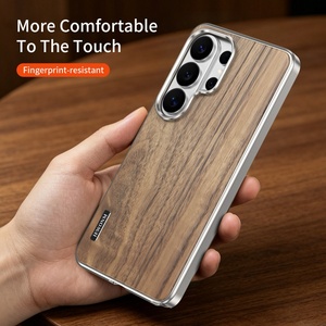 Fashion Real Walnut Wood Back Panel Magnetic <b>Phone</b> Case for Samsung S26 S24 S25 Ultra Aluminum Metal Frame Shockproof Cover - Product Image 4