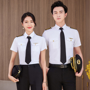 Airline Uniform White Shirt With Epaulettes For Women And Men Workwear Pilot Style Slim Fit Polyester Fiber - Product Image 3