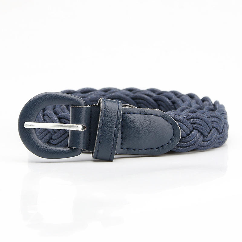 Retro Style Wax Rope Braided Belt PU Iron Buckle Leather