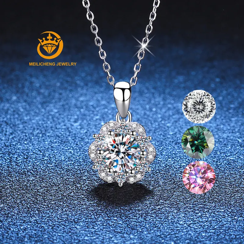 S925 ciondolo in argento Sterling 1 carato Moissanite collana di diamanti moda femminile prugna fiore nuovo ciondolo in argento catena trasversale