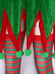 Costume d'elfe de Noël pour adulte, 5 pièces, robe de bouffon en velours avec chapeau d'elfe, bas rayés, couvre-bottes pour fête de Noël, cosplay - Product Image 5