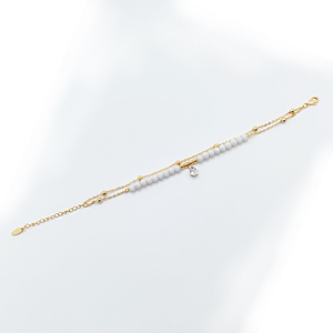 Bijoux en cuivre plaqué or 18 carats pour femmes bracelet de cheville en zircon Double couche mode chapelet blanc bracelet de cheville cadeau filles - Product Image 4