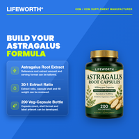LIFEWORTH Extrait de Racine d'Astragale en Capsules 500mg 30:1 200 Veg pour le Soutien Digestif