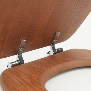 Asiento de Inodoro Redondo con Cubierta de Madera y Bisagras Cromadas, Kit de Repuesto de Herrajes - Product Image 2