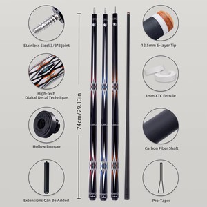 Taco de Billar de Alta Calidad de Fibra de Carbono y Arce <span class=keywords><strong>CRICAL</strong></span> CL-CXD-1 12.5mm 3/8x8 con Unión Radial y Diseño Ligero de 1/2 Pieza - Product Image 2
