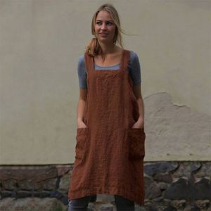 Tablier en lin et coton pour femme, confortable et respirant, idéal pour la maison, le jardinage, l'artisanat, style robe, directement de l'usine - Product Image 6
