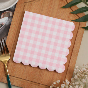 Pink Checkered Paper Napkins 25cmx25cm Three-Layer Disposable Birthday Party Tableware - Product Image 4