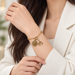 <b>Cross</b> Charm Chain <b>Bracelet</b>, Stainless Steel, Gold and <b>Silver</b> Color Options, Gold Variant 14K Gold Vacuum Plated - Product Image 5