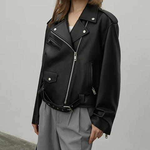 3161-3 Popular Luxury Casual Real Leather Jacket with Belt Latest Design White Bike Motorcycles Coat Wholesale Plain Dyed Jacket