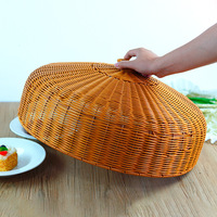 Imitation von Rattan im chinesischen Stil, Esstisch, rund, groß, für Lebensmittel, multifunktional, staubdicht, mückensicher, dekorative Abdeckung