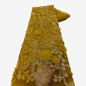 Ni. Ai thiết kế mới 3D hoa ren sáng bóng Sequins ren vải sang trọng thêu đính cườm ren cho váy cưới - Product Image 3