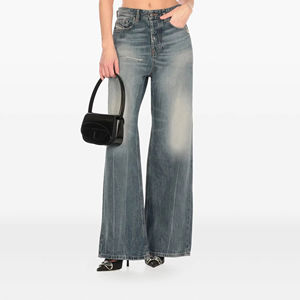 Solta Jeans estilo coreano reta masculina personalizada Nova moda calças de perna larga com fecho de zíper Fly lavado efeito destruído - Product Image 1