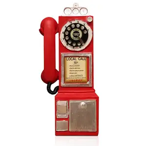 Vintage telefon modeli kırmızı antika sabit telefon sahne eski moda reçine duvar dekorasyon döner arama el sanatları süsler