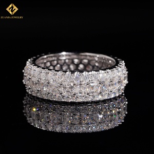 S925 Sterling <b>Silver</b> Multi-Row Baguette Cut Moissanite Eternity Band <b>Ring</b> Full Pave Iced Out Wedding Band Rhodium Plated <b>Ring</b> - Product Image 1