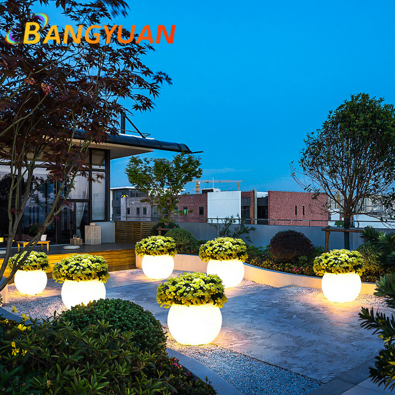 LED Glowing Garden Flower Pot Waterproof IP65 Artificial Flower Vase Balcony Patio Outdoor Lighting Furniture Hall Lawn Lights