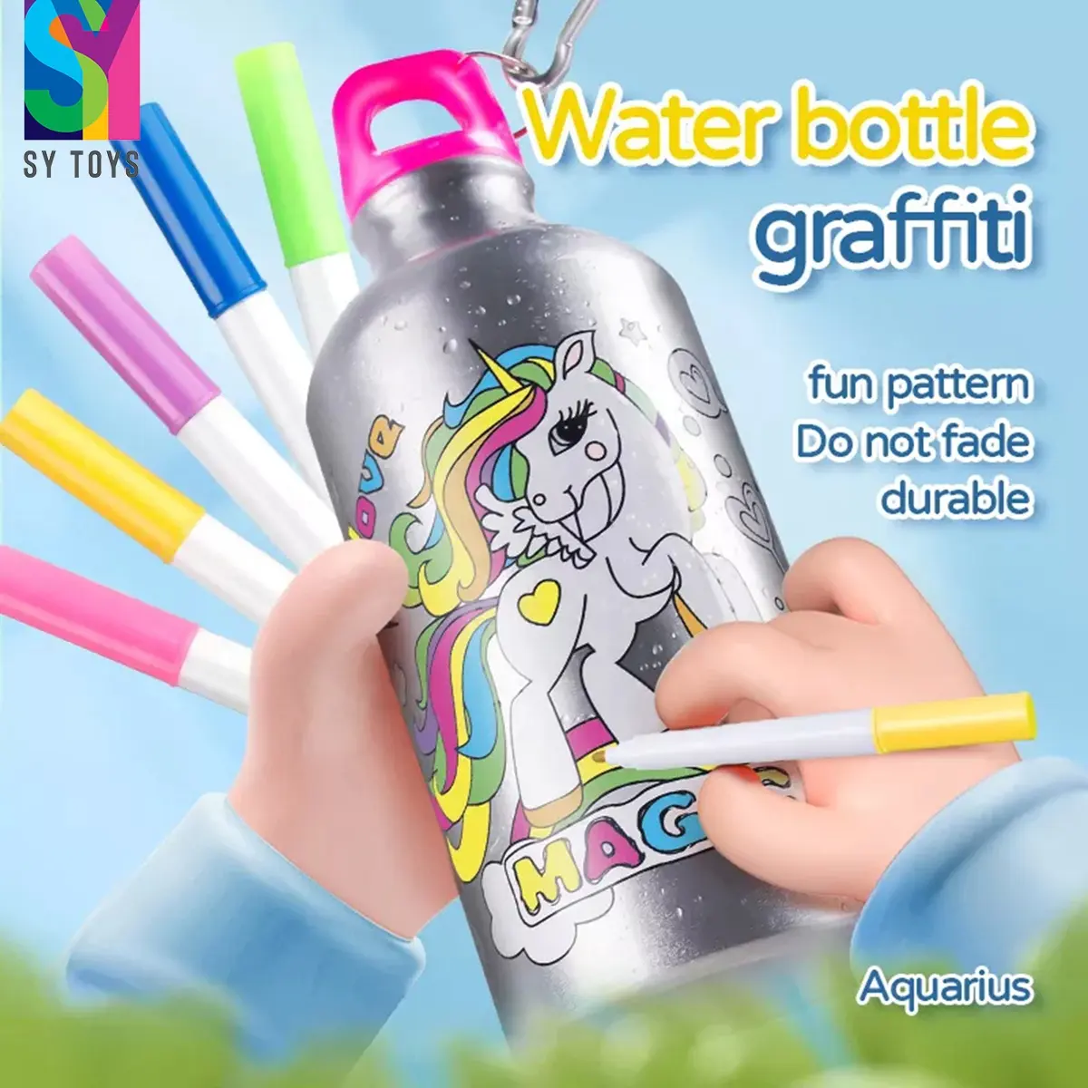 SY fai da te Graffiti bottiglie d'acqua unicorno bottiglia d'acqua in alluminio creativo fai da te arte e artigianato kit per le ragazze miglior regalo