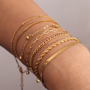 Bracelet pour femme en acier inoxydable plaqué PVD, étanche, avec chaînes de type corde, Figaro, Rolo, maille losanges et trombones, vente en gros - Product Image 1