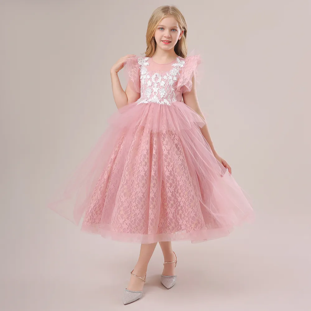 Formelle kleine Mädchen lange Festzug Ballkleid niedlichen rosa Prinzessin Prom Kleider für Kinder