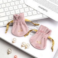 Petit collier à cordon en velours rose imprimé de logo personnalisé, sac de rangement pour boucles d'oreilles et bracelets, pochette cadeau en velours de luxe souple pour bijoux