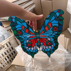 Panneau de fenêtre d'église en verre teinté massif de Chine, motif papillon, diamètre 30 cm, pour gymnase, hôtel, chambre, éclairage solaire, fenêtres, portes - Product Image 4