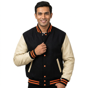 2025 New Fashion Varsity <b>Jackets</b> <b>for</b> <b>Men</b> and Custom Logo Embroidery <b>Leather</b> Sleeves Baseball Outwear - Product Image 1