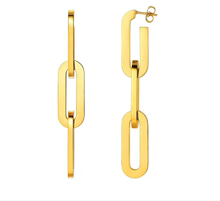 Statement Jewelry 18K Gold Plated Stainless Steel Long Dangle Hoop Earrings Asymmetrical Earrings for Women