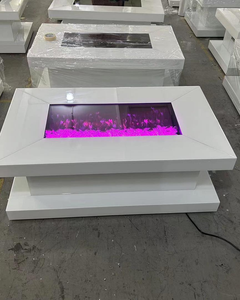 OEM &amp; ODM Modern Luxury White Sparkling Crushed Diamond <strong>Rectangle</strong> Mirrored <strong>Coffee</strong> <strong>Table</strong> with Fireplace - Product Image 2