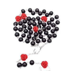 Collier de prière fait main en perles d'imitation avec perles de verre en forme de rose, bijou unisexe, cadeau - Product Image 5