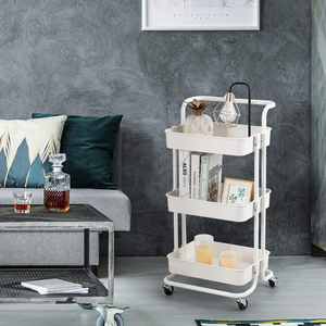 Chariot utilitaire mobile en acier au carbone avec accoudoirs, chariot de <span class=keywords><strong>cuisine</strong></span>/sous-bureau avec roulettes, organisateur de rangement métallique roulant - Product Image 4