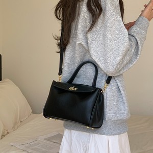 Soft Pu Leather Small Square Bag 7 Inch <b>Lock</b> Closure Shoulder Crossbody Women's Bag Everyday Outfits Portable Brown Black White - Product Image 2