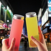Botellas Cuadradas PET Personalizadas de 400ml 500ml (14oz 16oz) con Tapa de Rosca de Aluminio, Frascos de Plástico para Jugo, Té de Burbujas, Refrescos, Smoothies y Bebidas Frías