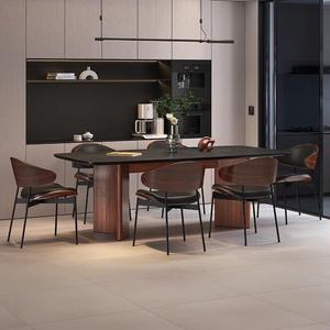 Set Tavolo da Pranzo Personalizzabile in Pietra Sinterizzata di Noce <span class=keywords><strong>Nero</strong></span> Vintage, Stile Wabi Sabi, Rettangolare per Piccoli Appartamenti - Product Image 4
