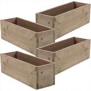Traditional Rustic Wooden Rectangular <b>Planter</b> <b>Box</b> with Hand Carved Plastic Liner for Indoor/Outdoor Home Decor - Product Image 2