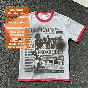 T-shirt personnalisé en coton 100% avec imprimé journal vintage et détails <span class=keywords><strong>de</strong></span> peinture au pistolet, style streetwear hip hop décontracté, fabriqué en usine OEM - Product Image 1