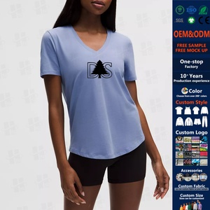 T-shirt casual da donna a maniche corte con scollo a V, stampa 100% cotone, anti-pilling, con polsini, all'ingrosso OEM, collezione estiva 2024 - Product Image 1