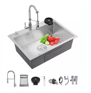 Fregadero de cocina de un solo cuenco portátil de cobre moderno, diseño de granja pequeño de acero inoxidable 304 para cocina y uso doméstico - Product Image 2