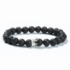 F118 2 Pcs Rose Quarz Vulkanischen lava stein Jade Armreif krone junge mädchen freundschaft geschenke mans paar armband - Product Image 6