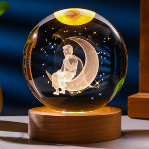 Planète Lumière Lampe Voie Lactée Pissenlit Intérieur Sculpté Galaxies Lune 3D Boule De Cristal Veilleuse Avec Base En Bois - Product Image 5