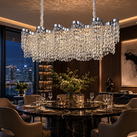 Lustre moderne de luxe GRSD à pampilles ondulées en cristal, corps en fer doré, taille moyenne, LED à intensité variable, garantie 2 ans pour salon