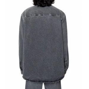 Camisas de Mezclilla Rasgadas de Manga Larga Personalizadas para Hombre, Camisas de Mezclilla Desgastadas de Color Gris Oscuro Vintage para Hombre - Product Image 4